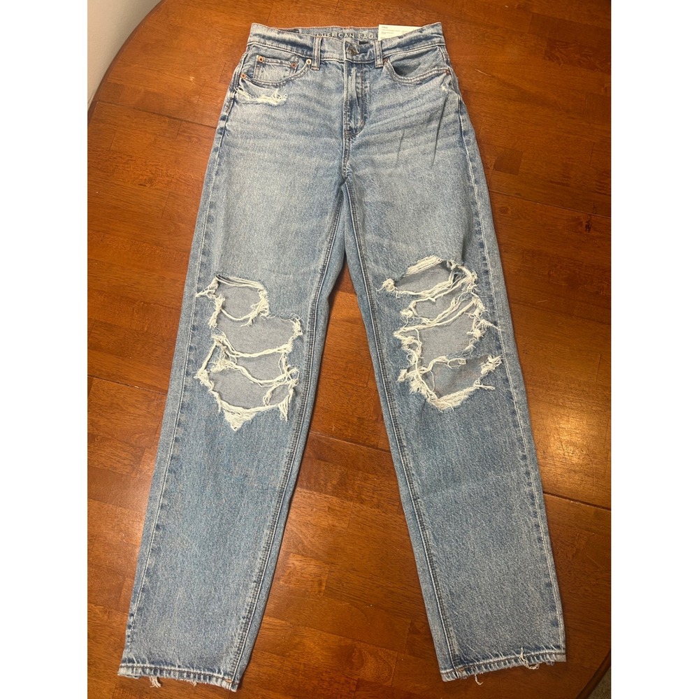 New American Eagle Strigid Super High-Rise Baggy Straight Jeans Womens 00 Blue